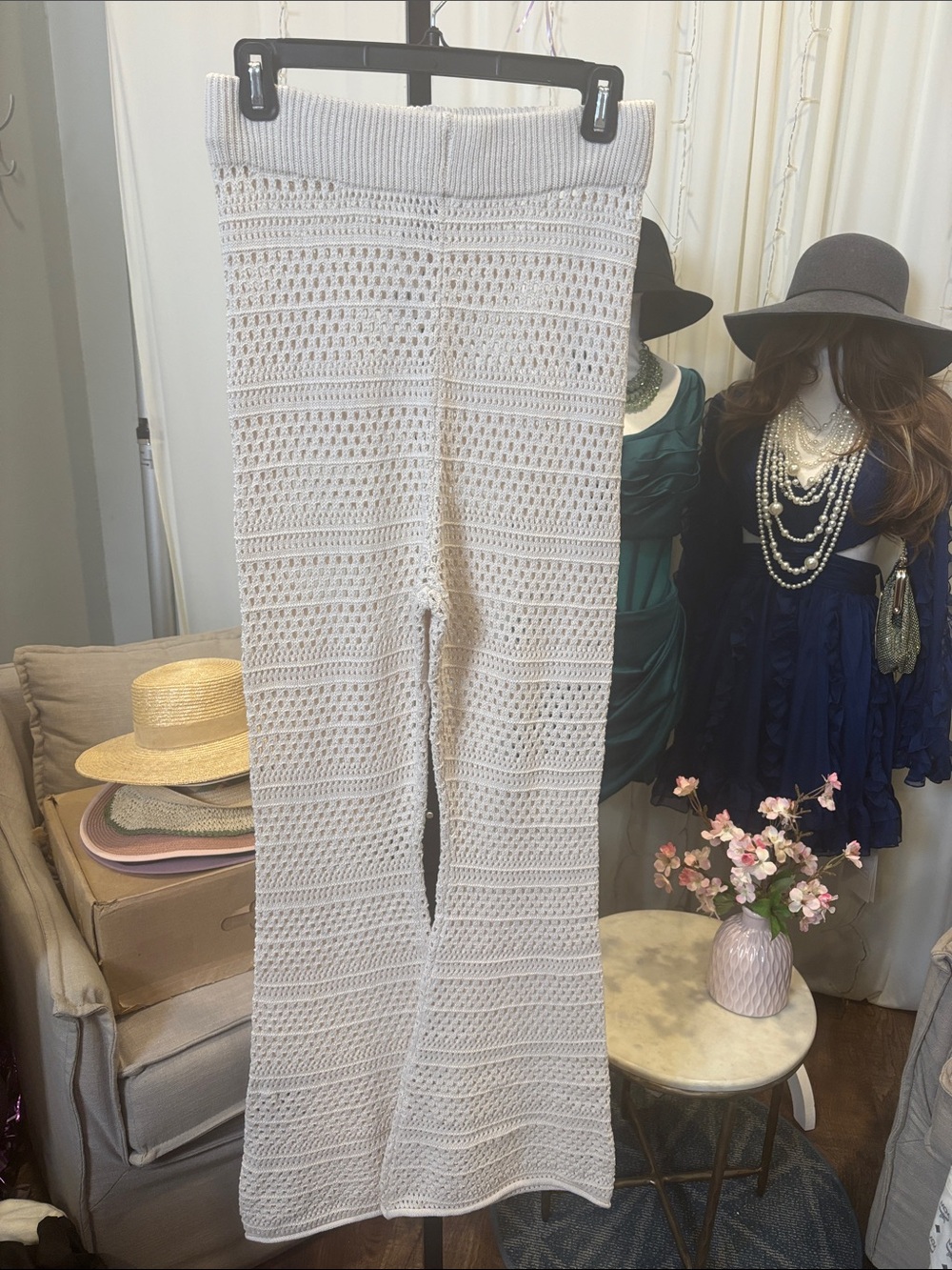 Sincerely Jules Cream Crochet Wide-Leg Pants